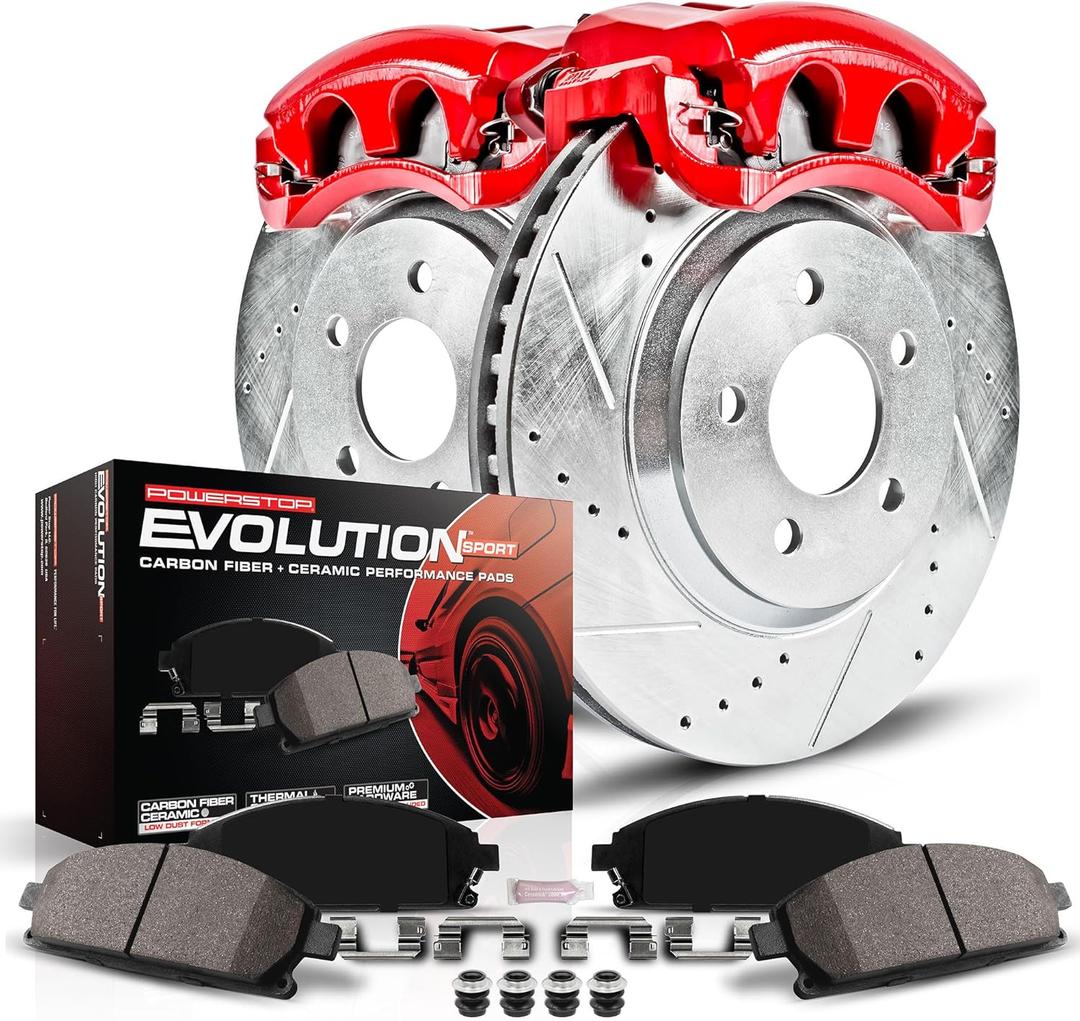 Power Stop Brake Kit For Toyota Tundra Sequoia Caliper Casting #13WL - Z23 Daily Driver Front Caliper Kit, Drilled and Slotted Brake Rotors, Carbon-Fiber Ceramic Brake Pads Replacement, KC2324
