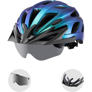 ROCKBROS Bike Helmet for Adult Men Women with Suggested Fit 58-65cm, Detachable Magnetic Goggles & Sun Visor, Lightweight with Adjustable Side and Chin Strap, Suitable for Myopia Glasses