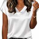 Women Silk Satin Tops Cap Short Sleeve Blouse V Neck Shirts Business Casual Outfits 6XL