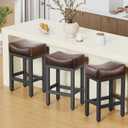 Counter Height Bar Stools Set of 3, 24 Inch Barstools for Kitchen Island Counter, Bonded Leather Kitchen Stools with Thick Saddle Seats & Heavy Duty Metal Base, Easy Assembly, Brown/Black (3Pack, 24 Inch - Brown/Black 03)