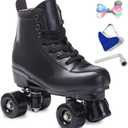 SCNUT Roller Skates Women Men High-Top PU Leather Roller Skates Classic Double-Row Roller Skates Outdoor Indoor Quad-Skates with Light up Shoe Laces (Black Wheel, 46-Women's 12 / Men's 11)