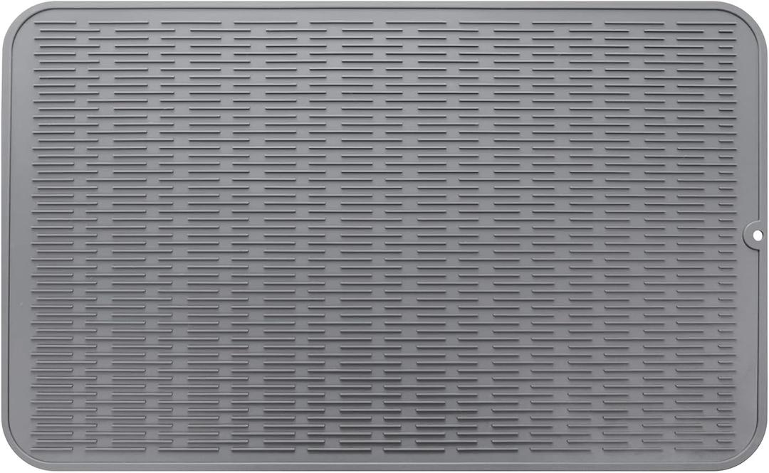 Silicone Dish Drying Mat for Multiple Usage,Easy clean,Eco-friendly,Heat-resistant Silicone Mat for Kitchen Counter or Sink,Refrigerator or Drawer Liner Grey 3XL 28 inches x 18 inches (Gray)