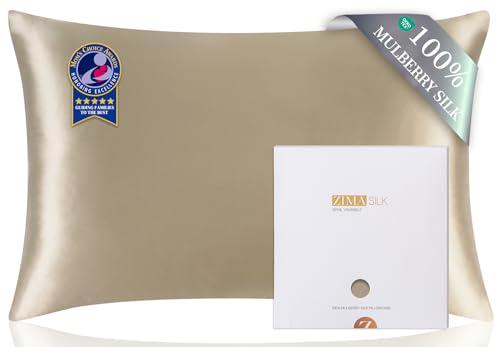ZIMASILK 100% Pure Mulberry Silk Pillow Cases for Hair and Skin, Soft, Hypoallergenic & Smooth, Both Sides Grade 6A Silk, with Hidden Zipper, Gift for Women Men,1pc(Standard 20''x26'',Taupe)