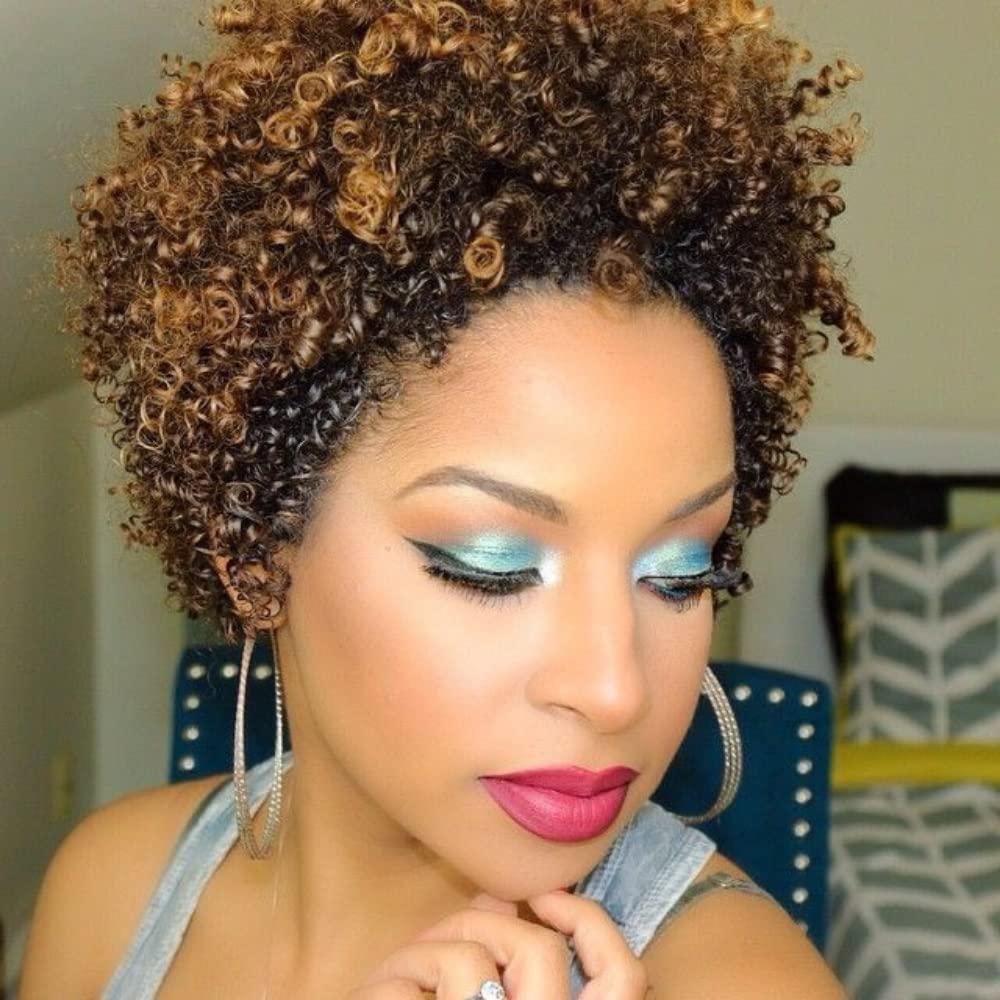 Ms Taj Short Afro Kinky Curly Human Hair Wigs for Black Women Brazilian Virgin Short Curly Afro Wigs None Lace 150% Density Unprocessed Afro Wig Human Hair Curly Machine Made (DX 4/33/30)