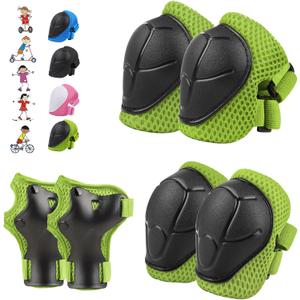 6PCS Kids Protective Gear Set, Knee Pads for Kids 3-10 Years Old, Toddler Elbow Pads, Wrist Guards, Skating Cycling Bike Rollerblading Scooter, Upgraded & Durable Material, Boys, Girls, Youth, Green
