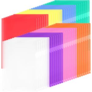 200 Pack Plastic Document Folders Colored Clear File Folders Plastic Pockets Sleeves Letter Size 8.7 x 12.2 Inches A4 Assorted Colors for Office Supplies (Fresh Color)