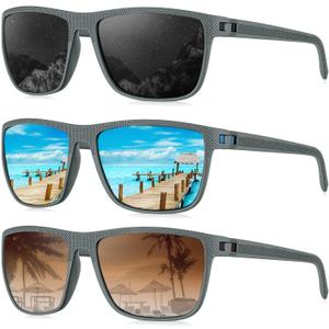 KALIYADI Polarized Sunglasses for Men, Lightweight Sun Glasses with UV Protection for Driving Fishing Golf ((3 Pack) Z Frame Grey|lens Black/Ice Blue/Gradual Brown)