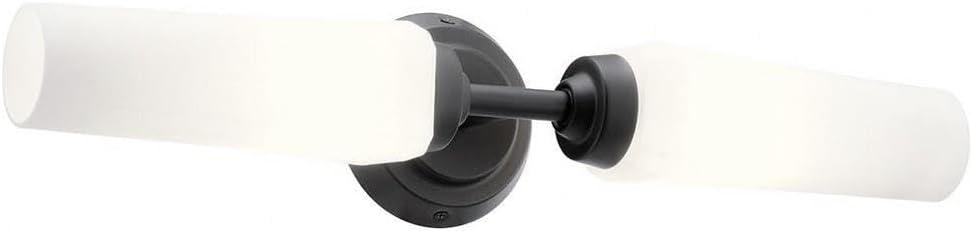 Kichler Truby 19.75" 2-Light Bathroom Vanity Light Fixture with Satin Etched Cased Opal Glass in Black, Modern Art Deco Wall Sconce for Bath and Mirror (4.75" x 4.5" x 20.75"), 55074BK