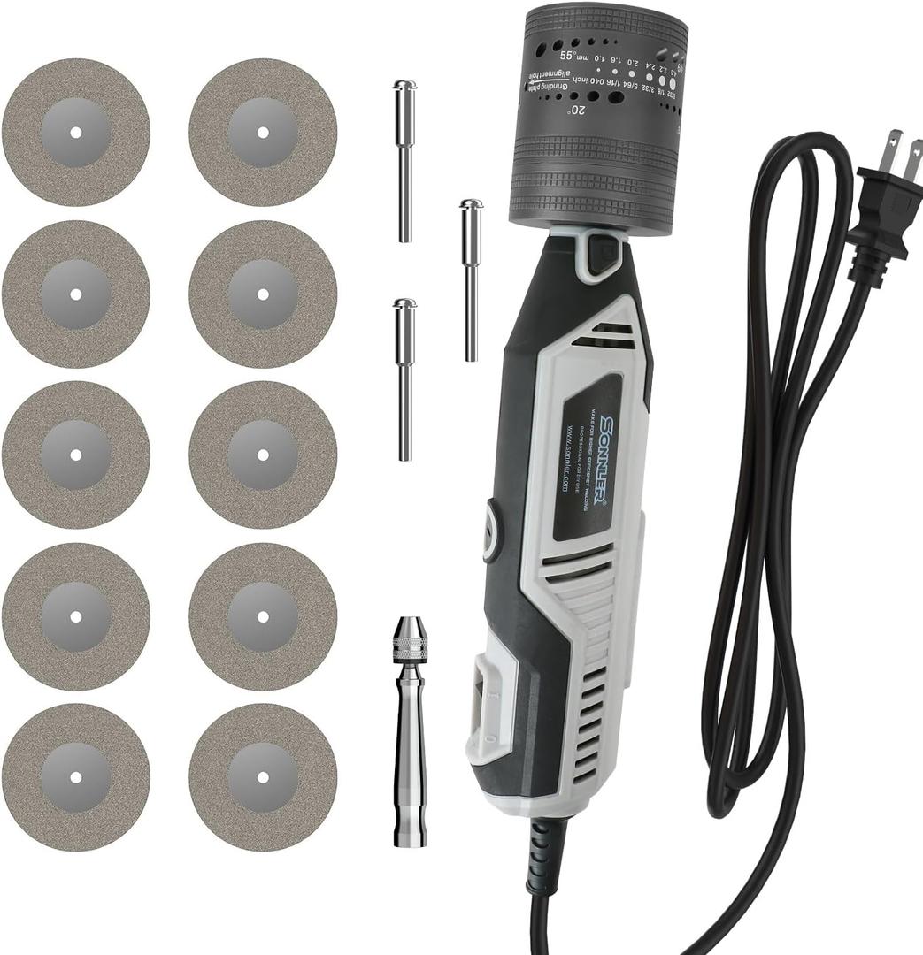 Tungsten Sharpener Grinder For Tig Welding, 6 Sizes 8 Angles Tungsten Electrode Grinder Head, TIG Welding accessories With Cut-Off Slot, Multi-Angle Offsets,10 Diamond Wheels, 3 CNC Mandrels