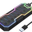 ZIUMIER USB 3.0 Hub,7 Ports USB Expander with RGB LED Strip,USB Hub for Laptop,Individual LED On/Off Switches for Mac, PC, Desktop, Flash Drive, Mobile HDD