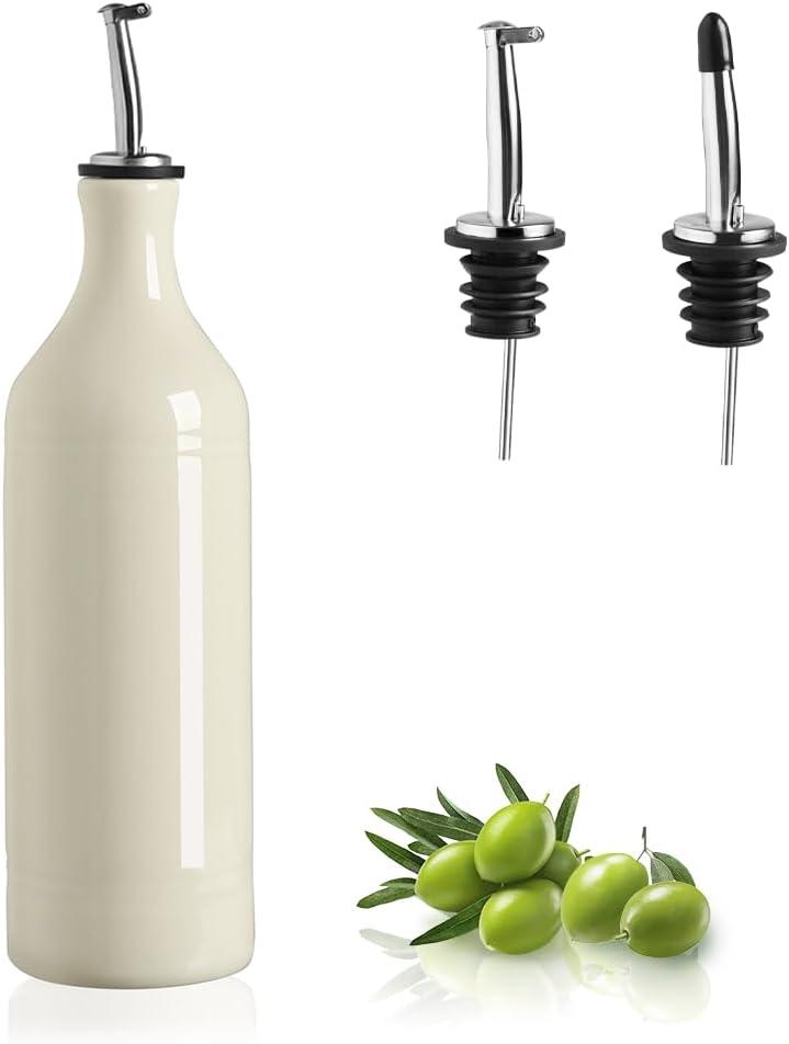 Sweejar Large Ceramic Olive Oil Dispenser Bottle, Opaque Oil Cruet Protects to Reduce Oxidation, Suitable for Storage Vinegar, Soy Sauce & Other Liquids, Pack of 1, 24 Fl Oz (Beige)