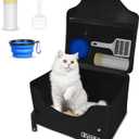 Petskd Portable Travel Litter Box for Cats with Lid and 10 pcs Liner Bags, Light Weight, Leak-Proof and Higher Sides for Road Trips, Hotel Stays, Car Travel(Black) (Large)