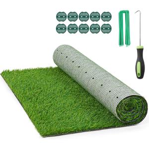 Realistic Artificial Grass Rug Indoor Outdoor: Fake Grass Turf with Drainage Holes, Pet-Friendly Dog Grass Mat, Perfect for Garden Lawn Balcony Patio Backyard Landscape Decoration, 5FT x8FT