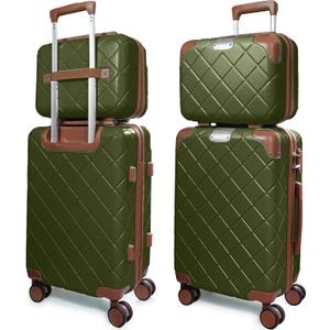 Lightweight Carry on Luggage 22x14x9 Airline Approved Suitcases with Wheels YKK Zipper TSA Lock, 2 Piece Luggage Set for Weekend Getaways & Travel Business (14/20 Green)