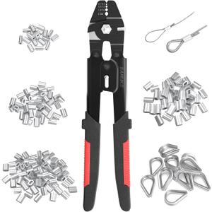 Sanuke Wire Rope Crimping Tool for 3/64 1/16 5/64 inch Aluminum Crimping Loop Sleeves Kit with 160pcs Aluminum Crimping Loop Sleeve and 10pcs Stainless Steel Thimble