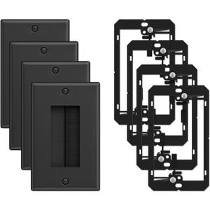 Iwillink (4 Pack) Brush Wall Plate with Low Voltage Mounting Bracket, Cable Pass Through Insert for Wires, Single Gang Cable Access Strap, Wall Socket for HDTV, Home Theater Systems - Black