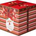 RUSPEPA Christmas Gift Box with Lid, Santa Claus and Red Bow Design, Medium Collapsible Gift Box with Ribbon and Tissue Paper for Holiday Party, Gift Wrapping, Candy Storage, 9x9x9 Inches, 1 Pcs