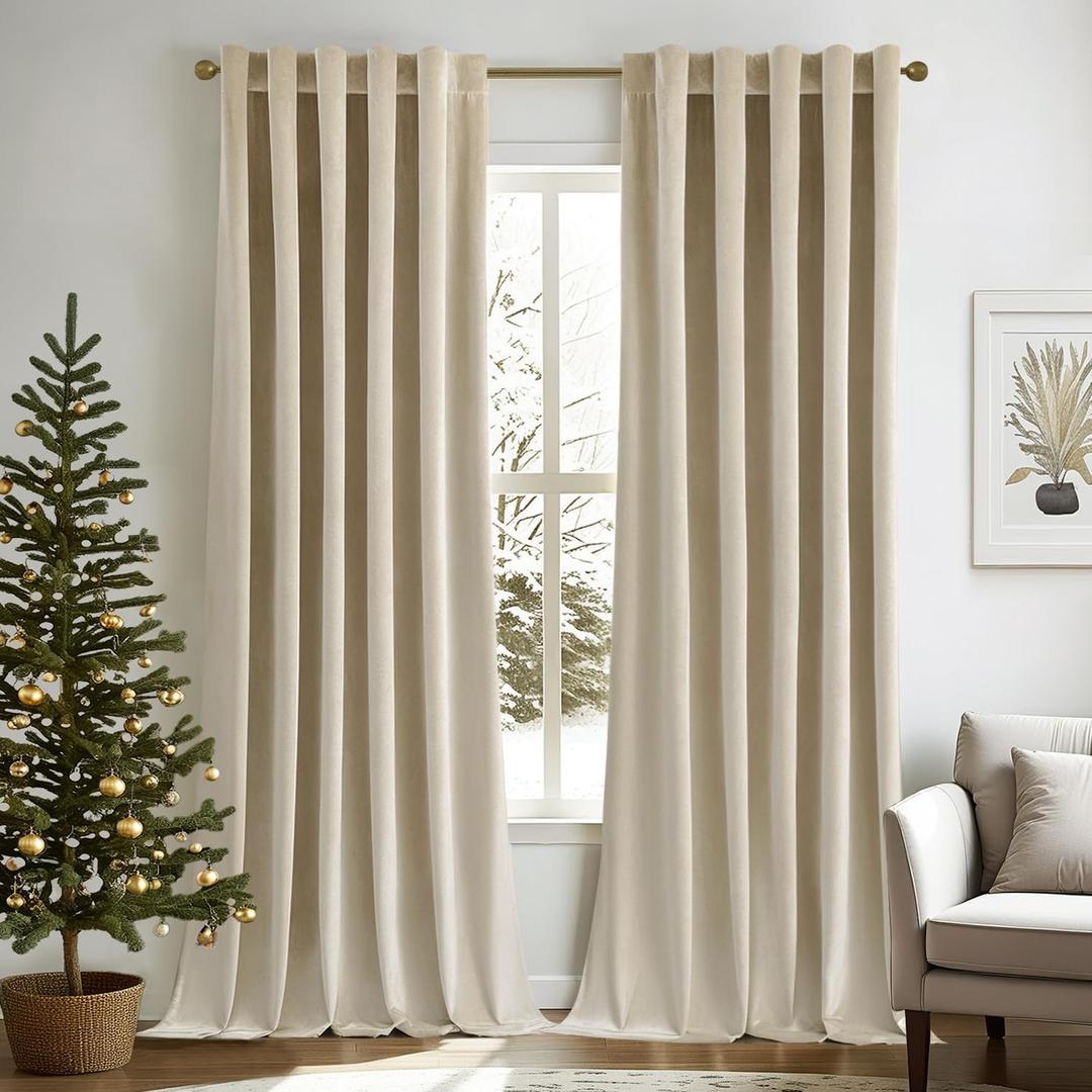 MIULEE Velvet Curtains 84 inches - Luxury Blackout Curtains for Bedroom Living Room Thermal Insulated Super Soft Window Drapes Rod Pocket & Back Tab, Beige, W52 x L84 inches, 2 Panels