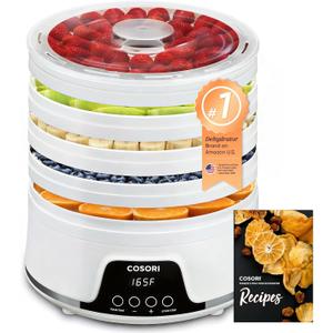 COSORI Food Dehydrator Machine for Jerky, 5 Trays with 165F Temperature Control and 48H Timer, 350W Dryer for Fruit, Herbs, Meat, Veggies and Dog Treats, 50-Recipes Book Included