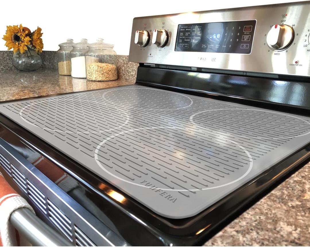YUHFERA Stove Top Cover for Electric Stove - Silicone Stove Mat for Glass Top, Glass Cooktop Protector, XL Dish Drying Mats For Kitchen,Oven Covers for Electric Stove (Hyaline,28 x 20)
