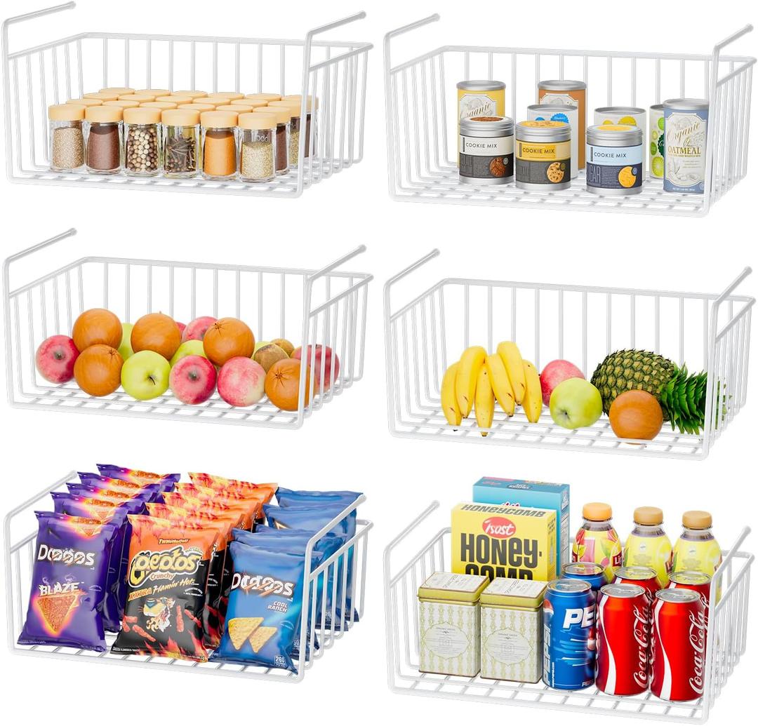 SUFAUY 6-Pack Under Shelf Basket Storage, Under Cabinet Paper Plate Dispenser Organizer Holds up to 22lbs for Pantry Closet, 10.6d x 16" w, White, No Tools Required