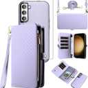 Asuwish Phone Case for Samsung Galaxy S23 Plus S23+ 5G Zipper Wallet Cell Cover with Tempered Glass Screen Protector Strap Flip Card Holder S23plus 23S + S 23 23+ SM-S916U 6.6 inch Women Girls Purple