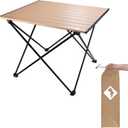 VILLEY Portable Camping Side Table, Ultralight Aluminum Folding Beach Table with Carry Bag for Outdoor Cooking, Picnic, Camp, Boat, Travel (Small 16'', Beige)