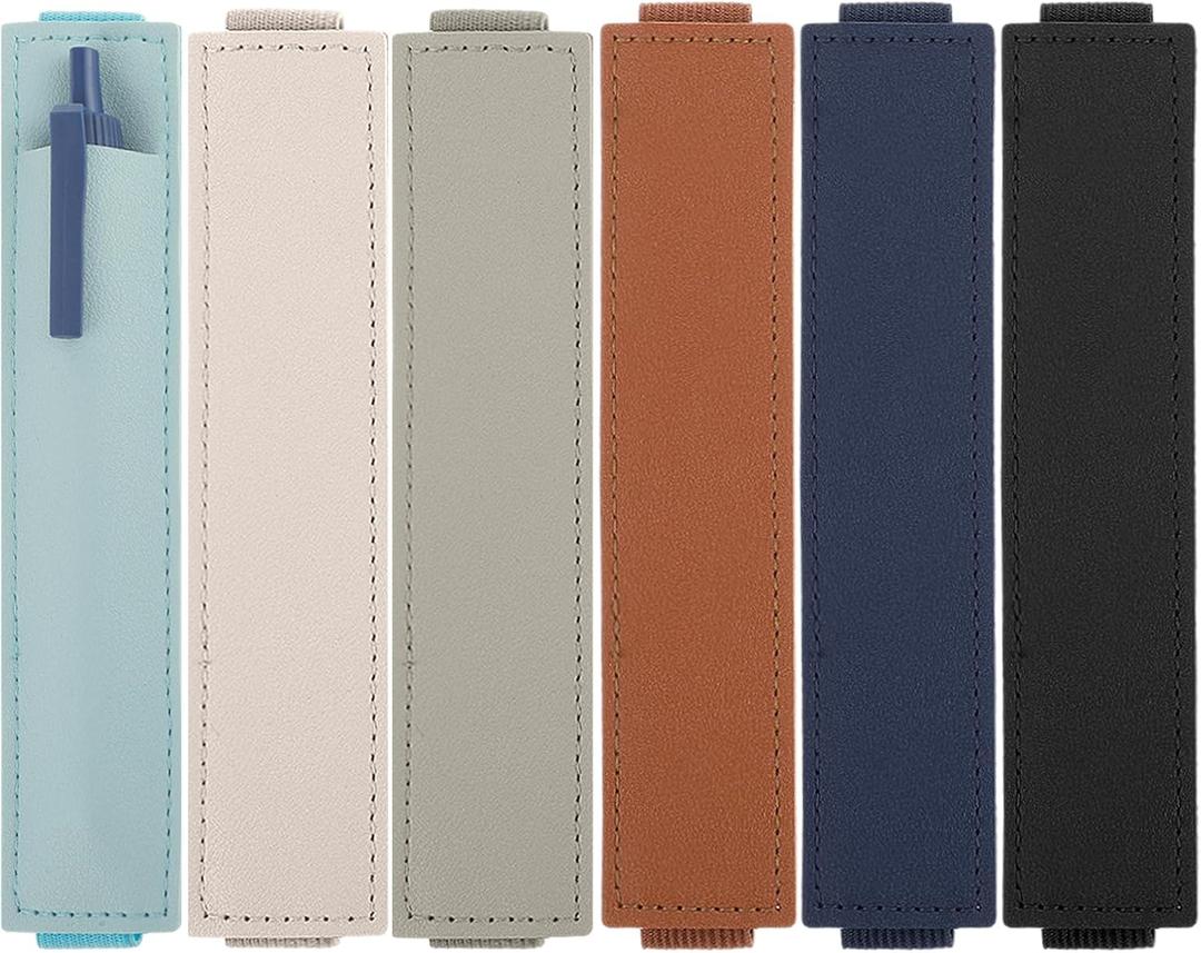 6Pcs Elastic Notebook Pen Holder Adjustable Straps Leather Pen Sleeve Pouch for Journal Planner Pencil Holder for Book Binder School Office Supplies Pen Holder for Planner