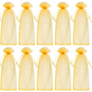 Tayfremn 30pcs Organza Wine Bags Drawstring Organza Bottle Gift Bags Gold Sheer Wine Wrapping Bag for Bottle Wrap Christmas Wedding Party Favors Samples Display Decoration, 5.5x14.5 inch(Gold)