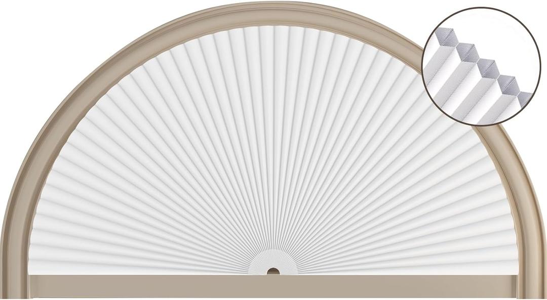 Half Circle Window Shade Arch Window Cellular Blackout Shades Cordless for Half Moon Window Shade no Drill Honeycomb Blackout Blinds Easy to Cut and Install (White 18" x 36")