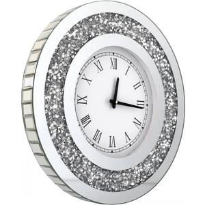 DMDFIRST Silver Round Mirror Clock 20x20inches Crystal Sparkle Twinkle Bling Crush Diamond Mirrored Large Wall Clock for Wall Decoration Silver Glass Mirror Home Dcor. AA Battery is not Included.