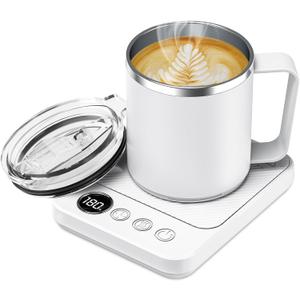 Coffee Mug Warmer & Mug Set for Desk, Smart Coffee Cup Warmer with 16oz Heated Mug, Coffee Heater with Auto Shut Off for Office/Home, Birthday/Valentine's Day/Coffee Gifts for Men & Women, White