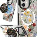 Lotadilo Cute Case for iPhone 11 for Women Girls - Funny Design Compatible with Magsafe Magnetic Ring Holder Kickstand Retro Flower Fashion Pattern TPU Phone Covers for iPhone 11 Phone Case