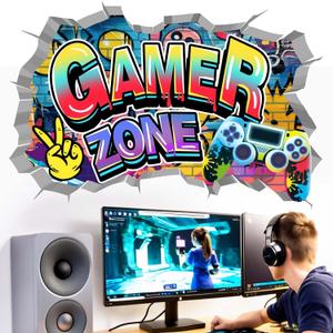 Gamer Wall Stickers for Kids Boys: Peel and Stick Cool Gaming Video Gameing Wall Decals - Wall Art Decor Kids Supplies Ages 1 2 3 4 5 6 7 8 9 10 11 12 Year