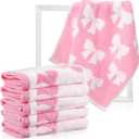 SmoothNovelty 6 Pcs Pink Bow Washcloths 100% Cotton Wash Cloths 13" x 13" Coquette Small Face Towels Absorbent Soft Hand Bath Towels for Bathroom, Spa, Kitchen Drying Cleaning(Cute Style)