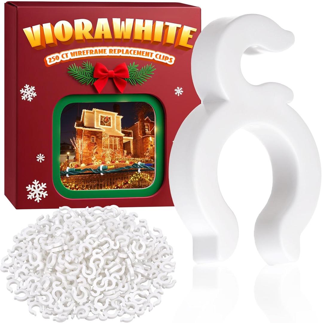 500 Pcs Wire Frame Christmas Light Clip White Plastic Replacement Clips for 1/4" and 1/8" Wire Frames to Hold Mini String Lights for Xmas Reindeer Holiday Yard Decoration