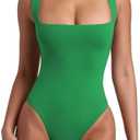 REORIA Butsmooth® Women’s Sexy Sleeveless Square Neck Double Lined Basic Bodysuit Tank Tops, Medium