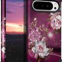 Hocase for Google Pixel 9 Pro XL Case, Shockproof Heavy Duty Protection Hard Plastic+Silicone Rubber Bumper Hybrid Protective Case for Google Pixel 9 Pro XL 6.8" 2024 - Royal Purple Flowers