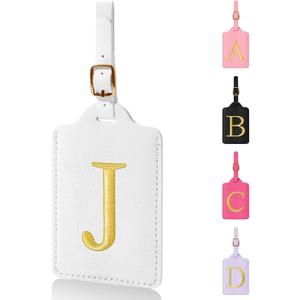 Personalized Initial Luggage Tags for Suitcases,Leather Letter Cute Luggage Tags with Privacy Name Card,Embroidered Monogrammed Travel Bag Backpack Tags Gifts for Women Kids Girls Teens(White-J)