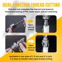 2PCS Integrated Internal & External Pipe Threading Tool with 1/2'' & 3/4'' Dies, Electric Drill Compatible 2 in 1 Pvc Pipe Threader Kit, Dual-Function Pipe Thread Cutting Tool
