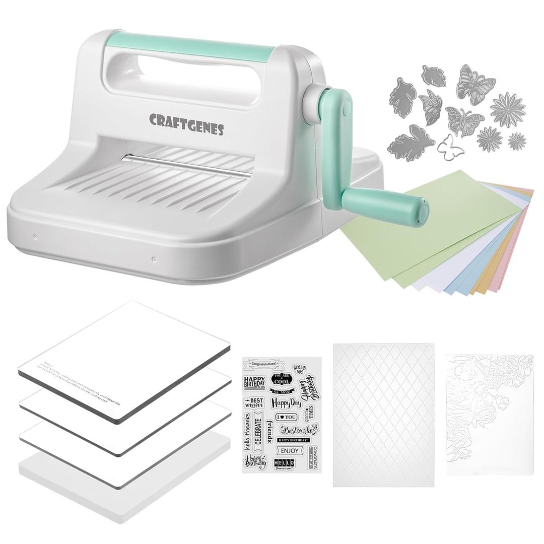 CraftGenes Die Cutting Machine, Manual Embossing Machine 6'' Opening Size for Cardmaking, Scrapbooking, and DIY Crafts  Complete Set with A5 Die Cuts, Embossing Folders, and Plates