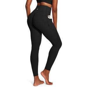 IUGA Scrunch Butt Lifting Leggings for Women Workout Tummy Control No Front Seam Compression Leggings with Pockets Yoga Pants (Black, M)