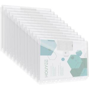 HOUYEE 32 Pack Binder Pocket, 11 Holes Heavy Duty Clear Poly Binder Envelope with Snap Closure, Letter Size,8 Mil,100 Sheet Capacity,Back to School