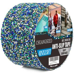 CHUANGSEED Blue Rubber Anti-Slip Tape 4" x 15ft Multi-Purpose Heavy Duty, Outdoor/Indoor Waterproof, Safety Anti-Slip Tape for Stair Tread Traction, Pool,Trail, Bathroom, Wooden Stair