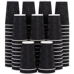 Lamosi 16 oz Coffee Cups - 90 Pack, Disposable Insulated Corrugated Paper Cups 16oz, Kraft Ripple Wall Cups for Hot Beverage or Cold Drinks (Black)
