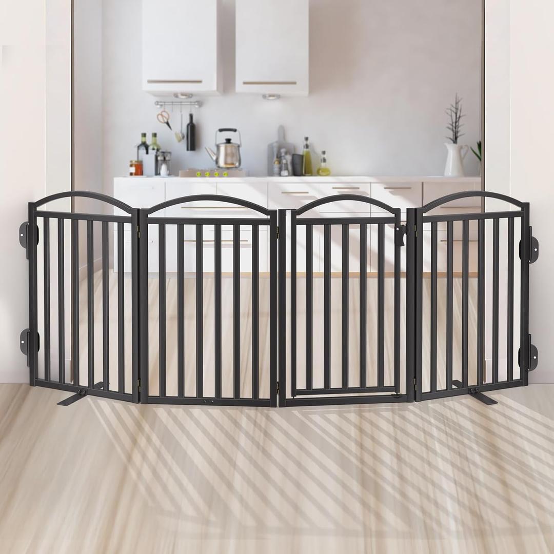 Metal Freestanding Dog Gates, Outdoor Indoor Dog Fences, Extra Wide Foldable Puppy Gate for Stairs, Hallways, Yard 80''W × 32''H