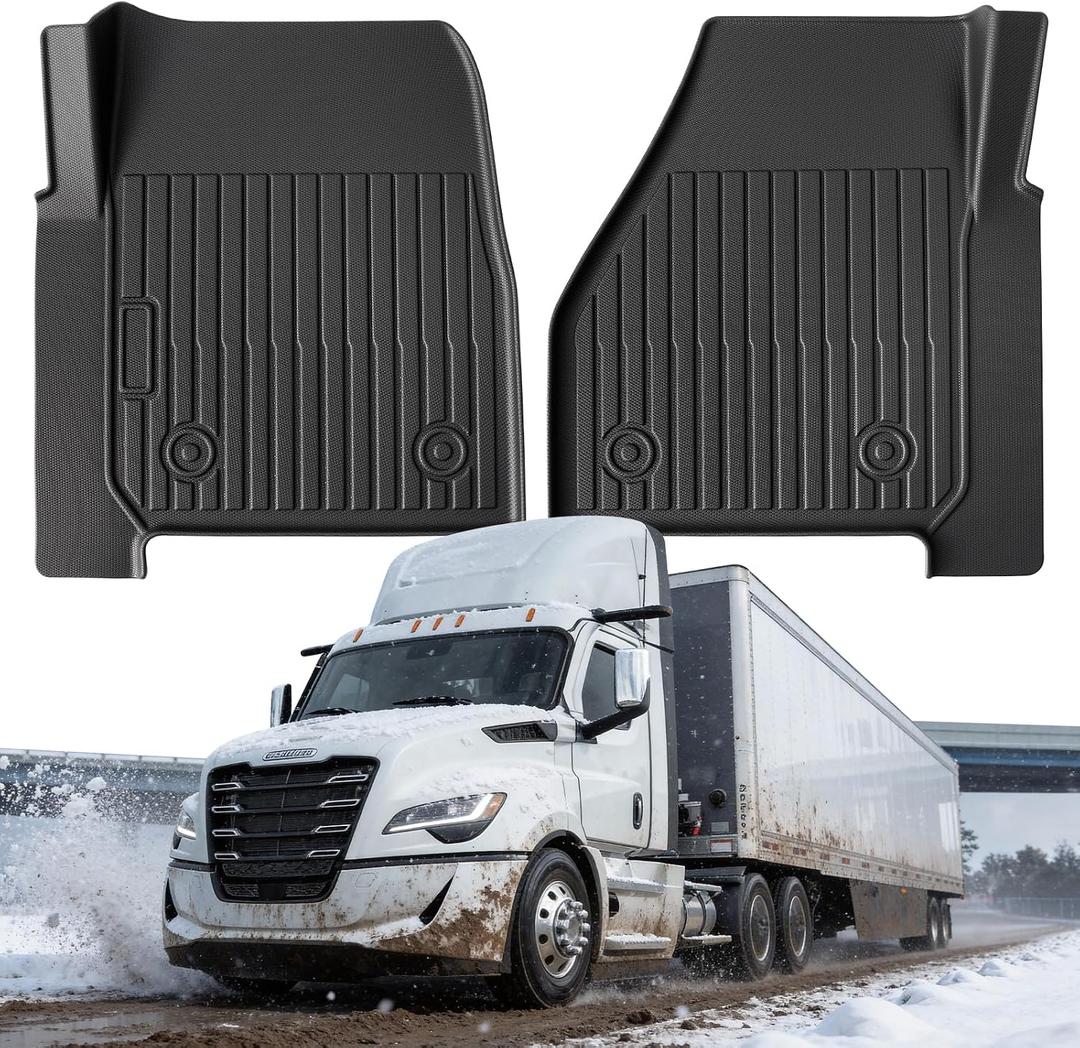All Weather Floor Mats for Freightliner Cascadia 2026 2025 2024 2023 2022 2021 2019 2018, Heavy Duty Semi Truck Rubber Cab Mats, Waterproof Anti-Slip Big Rig Interior Accessories for Cascadia Truck