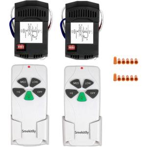 2-Pack Universal Ceiling Fan Remote Kit with Light Dimmer - 3-Speed Smart Control for Hunter/Hampton Bay/Honeywell & Major Brands | No Wiring Needed, Easy DIY Install