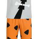 Men Adult Bam Costume Caveman T-Shirt Pants Outfit with Bone Accessory Halloween Stone Age Cosplay Dress Up (Gray, L)
