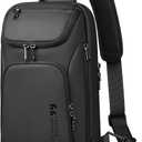 Sling Bag for Man, Waterproof Utility Crossbody Bag with Anti-theft Pocket for Men, Sling Backpack for Daily Commute, Work, College, 14 * 7.8 * 4.5 inches,Black